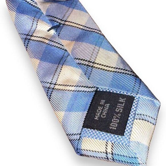 Tommy Hilfiger Blue & White Check Handmade Silk Neck Tie - Picture 5 of 5